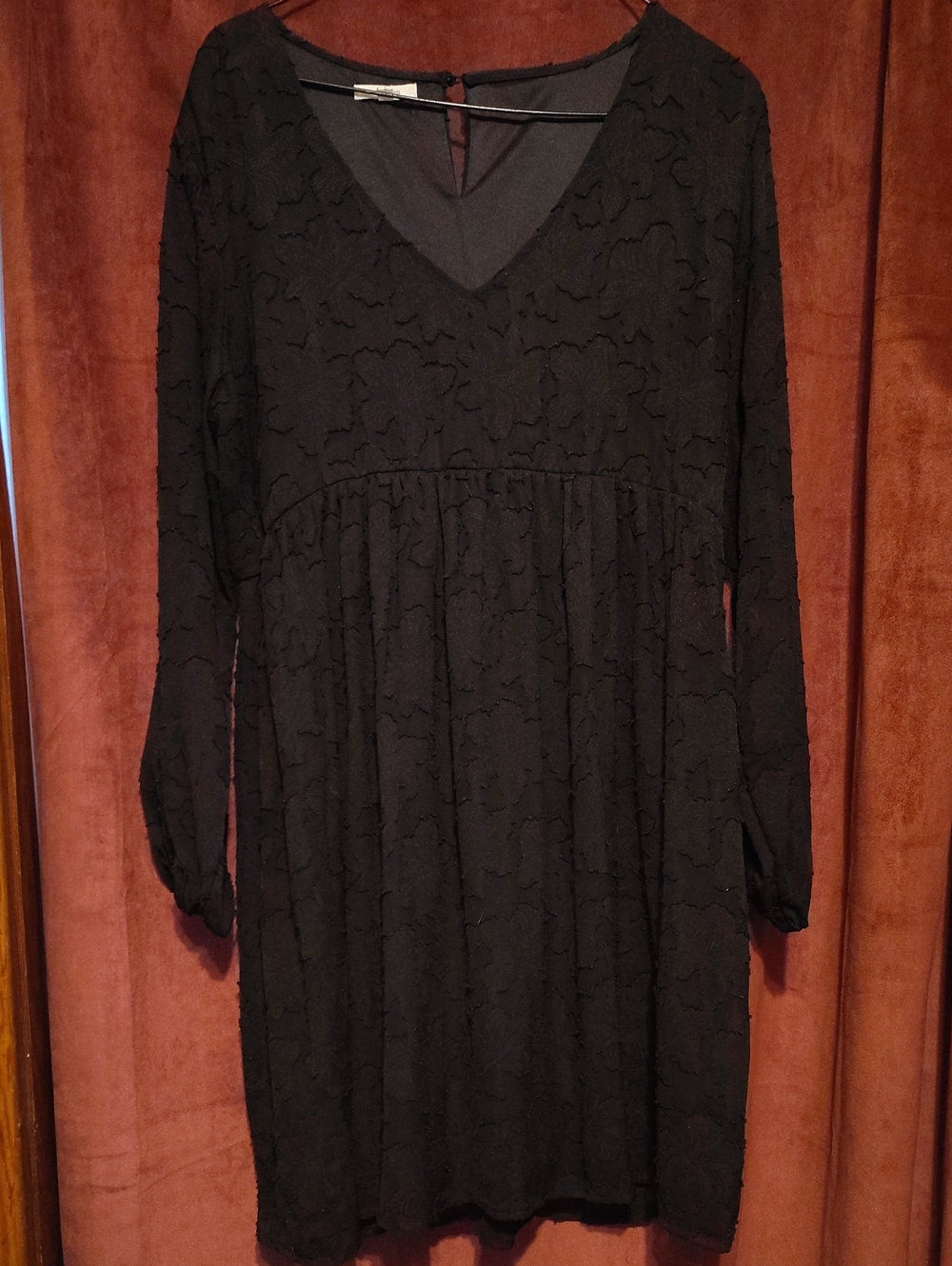 Maurice's Black Long-Sleeve Textured V-Neck Dress